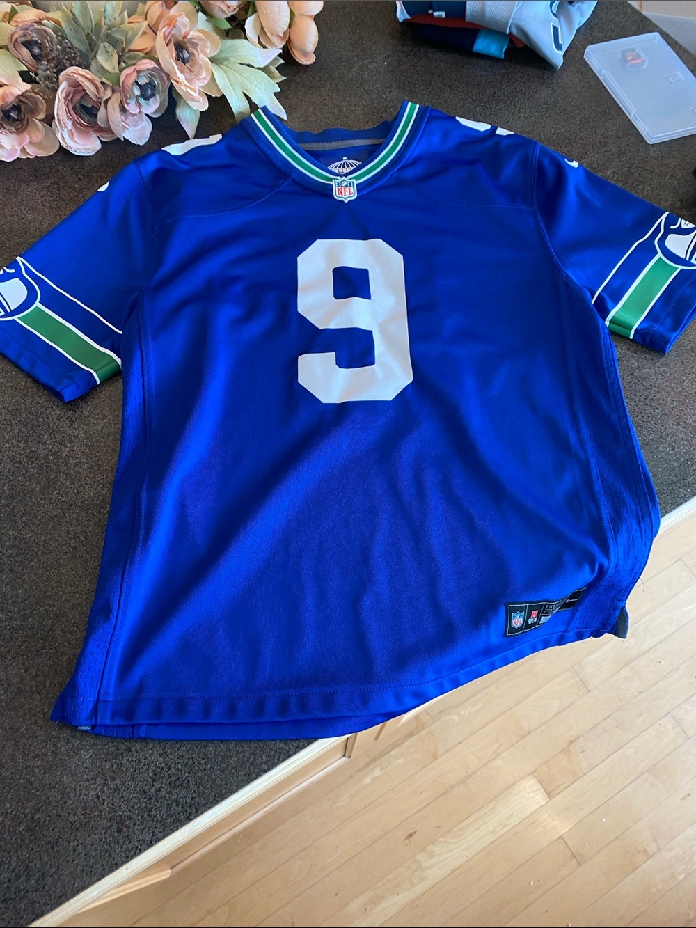 Nike Royal Blue Seahawks Throwback Youth Football Jersey- Kenneth Walker